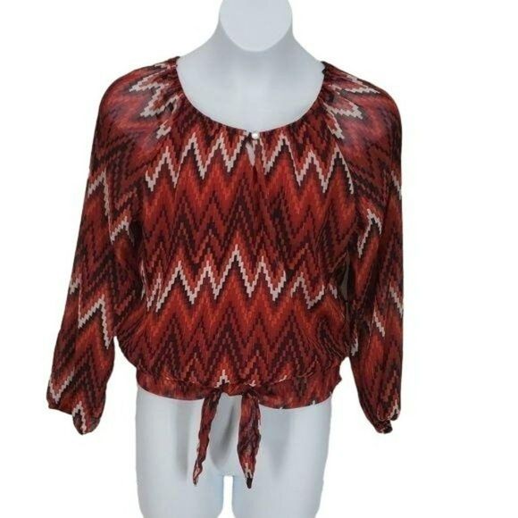 Amy Byer Red and Black Chevron Print Blouse - Picture 1 of 6